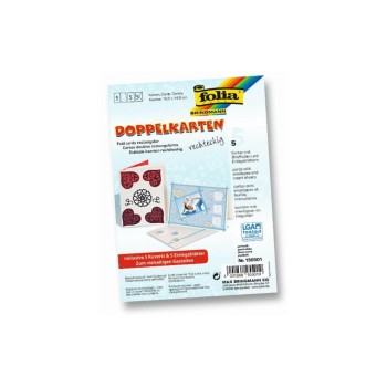 Folia Doppelkarten rechteckig 220 g/m2, 5 Stück, 10.5 x 15 cm, perlweiss
