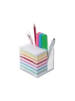 Folia Zettelbox mit Stiftehalter, Transparent, Papier: farbig sortiert