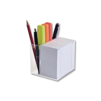 Folia Zettelbox with Stiftehalter, Transparent, Papier: white Folia Zettelbox with Stiftehalter, Transparent, Papier: white