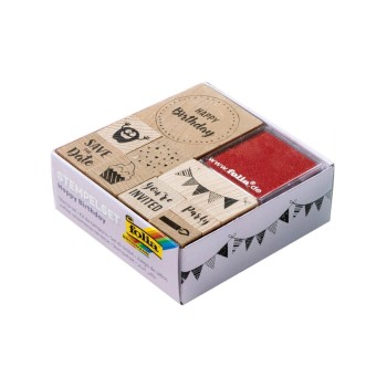 Folia Kits de tampons à motifs Happy Birthday Anniversaire, Rouge/Noir Folia Kits de tampons à motifs Happy Birthday Anniversaire, Rouge/Noir