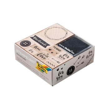 Folia Kits de tampons à motifs Handmade Inscription, Bleu/Noir Folia Kits de tampons à motifs Handmade Inscription, Bleu/Noir