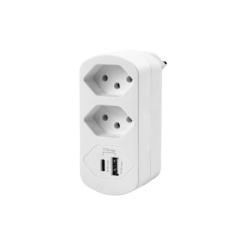F.power Mehrfachadapter Flexo 2xT13 USB, 2xT13 USB-A USB-C, Max 17W, drehbar, weiss