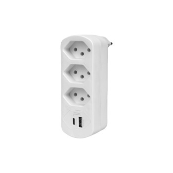 F.power Mehrfachadapter Flexo 3xT13 USB, 3xT13 USB-A USB-C, Max 17W, drehbar, weiss