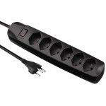 FURBER.power Steckerleiste 6xT13, black, mit Schalter, 1.5m cable H05VV-F 3G1