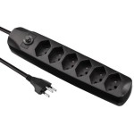 FURBER.power Steckerleiste 6xT13, black, ohne Schalter, 1.5m cable H05VV-F 3G1