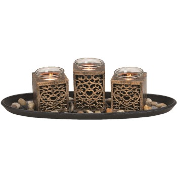 G. Wurm Teelichthalter-Set, Gold, Holz, (B/H/T) 39x13x14 cm