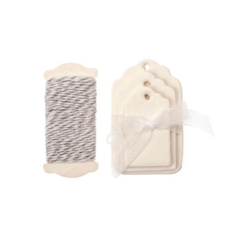 Glorex Papier-Anhänger with Kordel, 15 Stück, 5.7 m Kordel, white