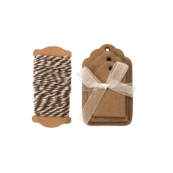 Glorex Papier-Anhänger with Kordel, 15 Stück, 5.7 m Kordel, braun