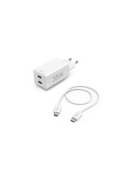 Hama Mini-Schnellladegerät + cable, 2x USB-C, PD/QC, 35W, 1 m, white