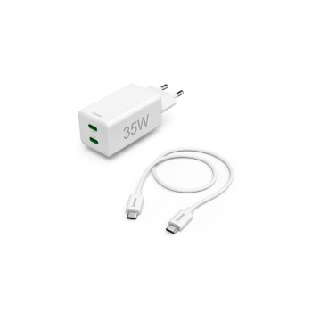 Hama Chargeur Mini, 2x USB-C, PD/QC, 35W, 1 m, blanc Hama Chargeur Mini, 2x USB-C, PD/QC, 35W, 1 m, blanc