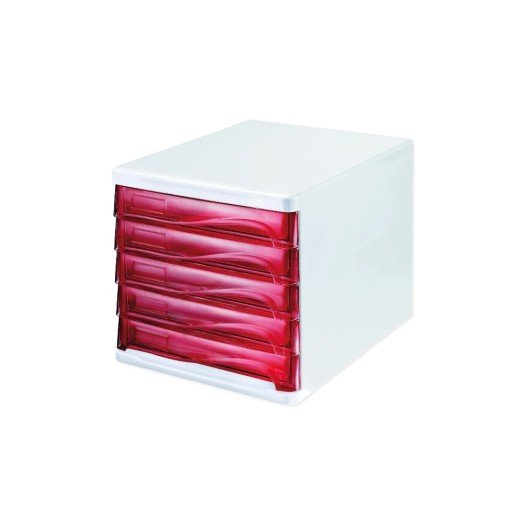 Helit Boîte à tiroirs Colours 5 tiroirs, Blanc/Rouge