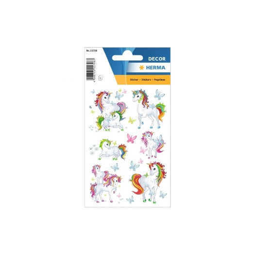 Herma Stickers Autocollant à motif Licorne 3 feuilles à 18 autocollants Multicolore