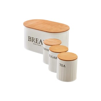 Hermia Brotkasten-Set 4-teilig Weiss, Metall, 1xTee, 1xZucker, 1xKaffee, 1xBrot