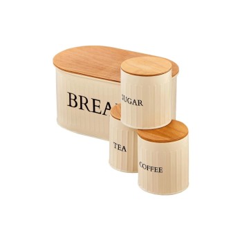 Hermia Brotkasten-Set 4-teilig Creme, Metall, 1xTee, 1xZucker, 1xKaffee, 1xBrot