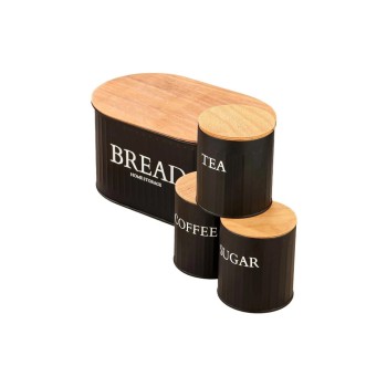 Hermia Brotkasten-Set 4-teilig Schwarz, Metall, 1xTee, 1xZucker, 1xKaffee, 1xBrot