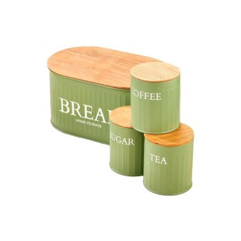 Hermia Brotkasten-Set 4-teilig Grün, Metall, 1xTee, 1xZucker, 1xKaffee, 1xBrot