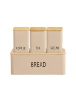 House Nordic Set de récipients de stockage Tula, Métal, bois / beige