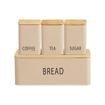 House Nordic Brotkasten-Set 4-teilig, Beige, Metall, Bambus, 10/18x10/33x13/13.5 cm