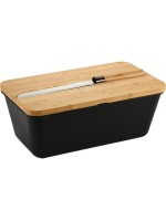 Kesper Brotbox mit Schneidebr. u. Messer, PP/Bambus, Schwarz
