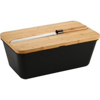 Kesper Brotbox mit Schneidebr. u. Messer, PP/Bambus, Schwarz