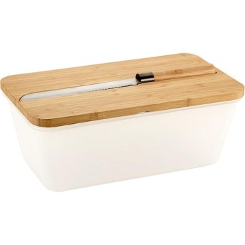 Kesper Brotbox mit Schneidebr. u. Messer, PP/Bambus, Weiss