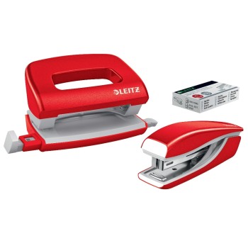 Leitz NeXXt WOW Set Mini-Heftgerät+Locher, red