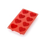 Lékué Moule à pâtisserie à motif Cœurs, silicone, Rouge, 8 alvéoles