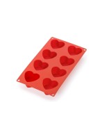Lékué Moule à pâtisserie à motif Cœurs, silicone, Rouge, 8 alvéoles