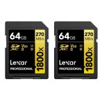 Lexar Carte SDXC Professional 1800x Gold Series 64 GB Lot de 2