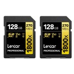 Lexar Professional SDXC 1800x UHS-II 2x128G, read 280 MB/s, write 210 MB/s