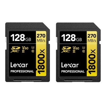 Lexar Professional SDXC 1800x UHS-II 2x128G, Lesen 280 MB/s, Schreiben 210 MB/s Lexar Professional SDXC 1800x UHS-II 2x128G, Lesen 280 MB/s, Schreiben 210 MB/s