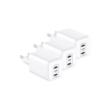 LMP USB-C GaN Dual Power Adapter 45W 3-Pack, QC 3.0 & PD, white LMP USB-C GaN Dual Power Adapter 45W 3-Pack, QC 3.0 & PD, white
