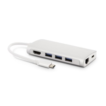 LMP USB-C 3.1 for HDMI&3xUSB3.0&LAN&MicroSD, Aluminium Gehäuse, white, with USB-C Laden