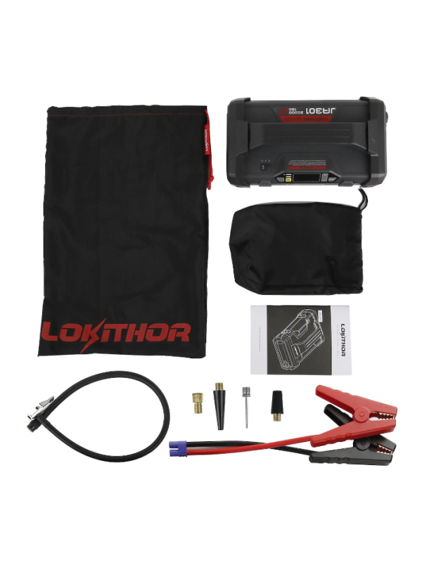 Lokithor Jump-starter, power-bank, jump-starter with display and compressor, LED