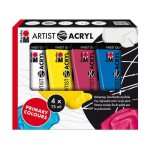 Marabu Peinture acrylique Artist 4x 75 ml, Blanc/Jaune/Fuchsia/Bleu