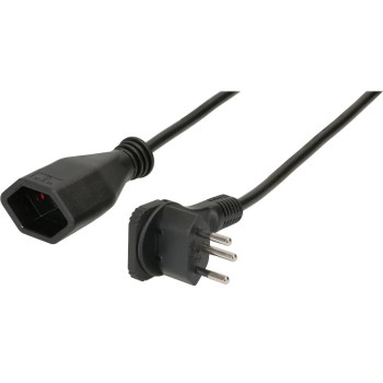 Kunststoff-Verlängerungskabel, 5m, schwarz, 3-polig, T12/T13, Flachstecker angespritzt