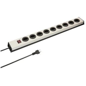 Steckdosenleiste 9xT13, quer, with Schalter, leuchtend, silver/black Steckdosenleiste 9xT13, quer, with Schalter, leuchtend, silver/black