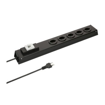 Steckdosenleiste 5xT13, quer, with FI, silver/black, FI 30mA Steckdosenleiste 5xT13, quer, with FI, silver/black, FI 30mA
