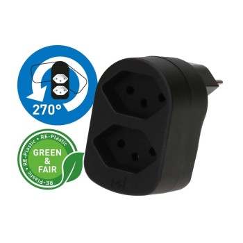 Abzweigstecker ADAPT 2x Typ 13, black  drehbar Green+Fair