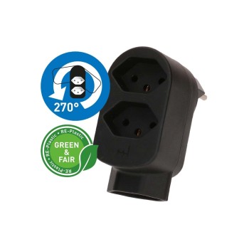 Abzweigstecker ADAPT 2+1x Typ 13, black  drehbar Green+Fair