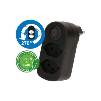 Abzweigstecker ADAPT 2x Typ 13 sw, drehbar Schalter Green+Fair