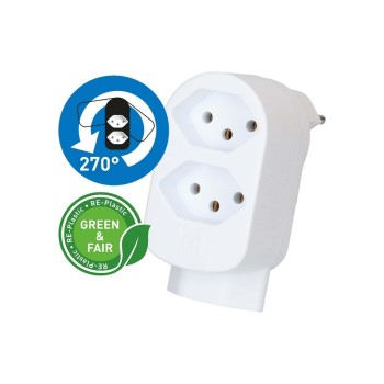 Abzweigstecker ADAPT 2+1x Typ 13, white drehbar Green+Fair