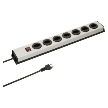 Steckdosenleiste 7xT13, quer, with Schalter, leuchtend, silver/black Steckdosenleiste 7xT13, quer, with Schalter, leuchtend, silver/black