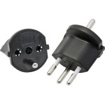 Adaptateur fixe 3 pôles Allemand vers Suisse CH T12, noir, CEE7 vers T12