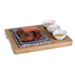 Nouvel Hot Stone Set Bambus, 5 pièces, 1 planche, 1 pierre chaude, 3 récipients  en céramique