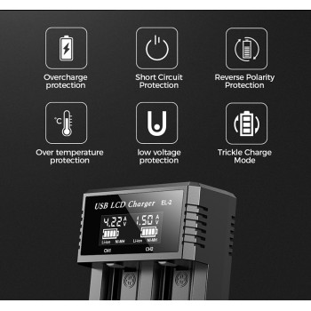 Charger EL2 USB LCD 1.2V NI-MH AA, AAA and 3.5 volts Li-On, digital display