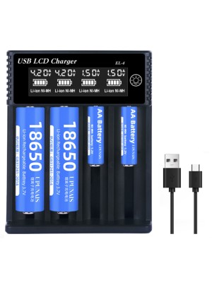 Ladegerät EL4 USB LCD 1,2V NI-MH AA,AAA und Li-On, digital display