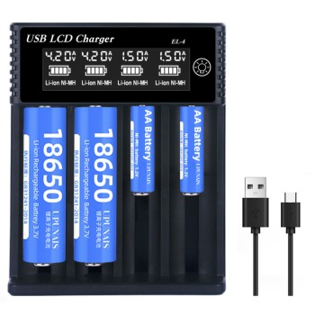Ladegerät EL4 USB LCD 1,2V NI-MH AA,AAA und Li-On, digital display