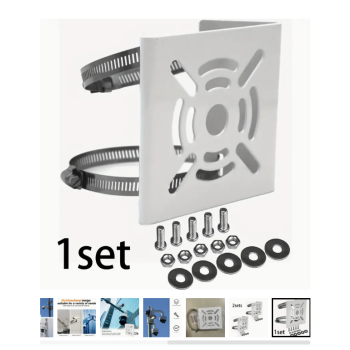 Set for mounting camera on round pole, with flanges, mounting plates, screws
