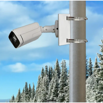 Set for mounting camera on round pole, with flanges, mounting plates, screws